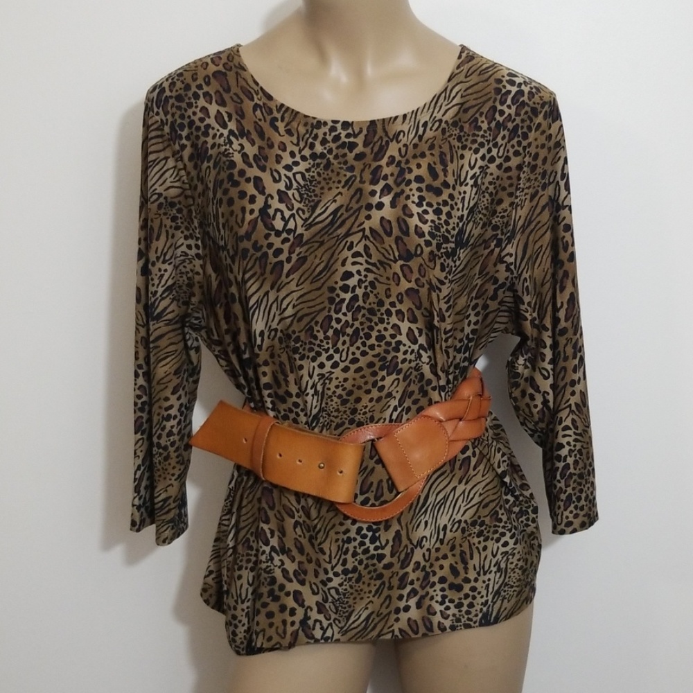 JM Collection  Leopard Print Women's Top, Sz XL